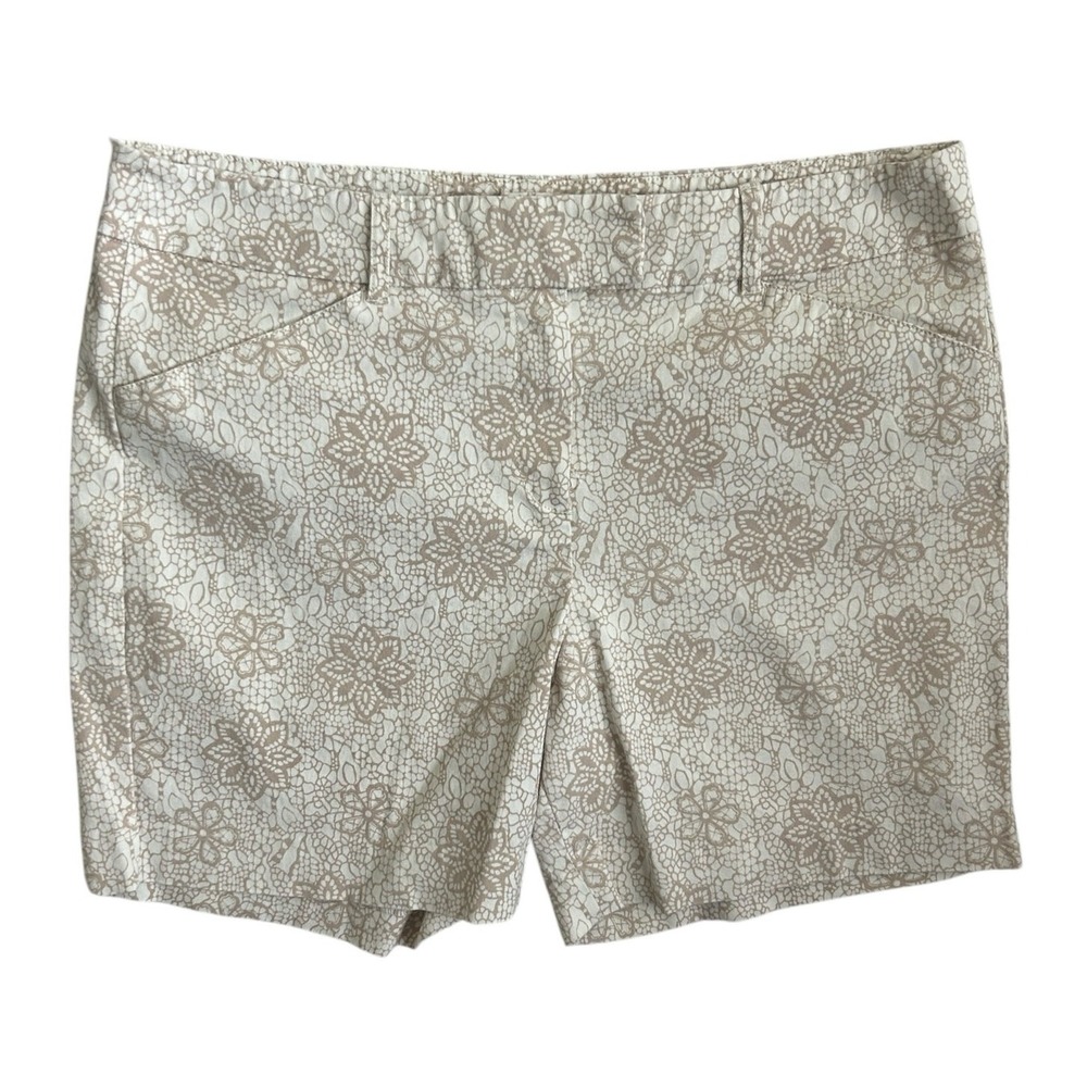Hannah Women Cottagecore Boho Shorts 16‎ Beige Floral Lace Print Stretch Cotton